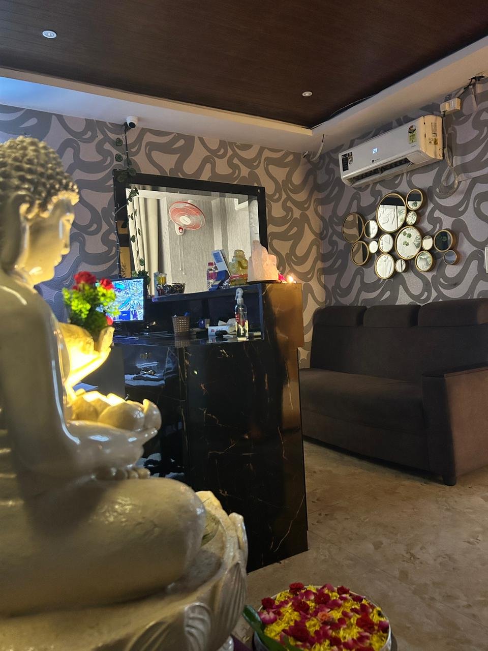 Moon-themed waiting area at Moon Wellness Spa